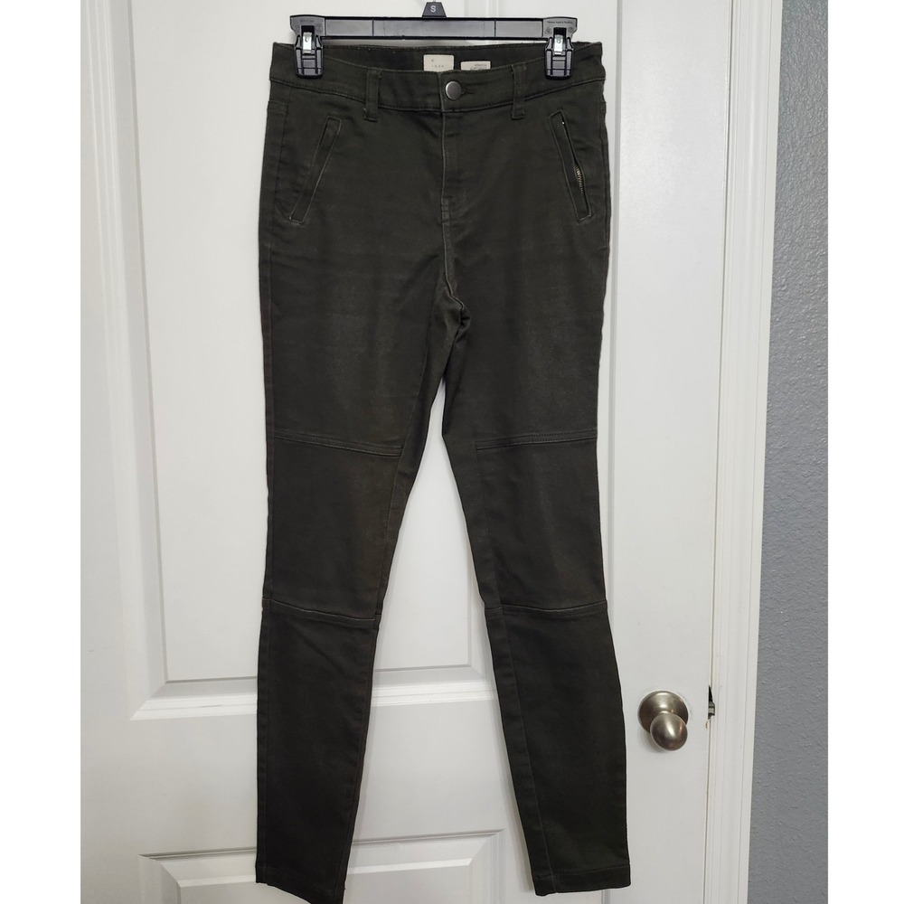 A New Day Olive Green Stretch Elastizo Pants Size 2 Zip Pockets Casual - Picture 2 of 8